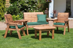 Charles Taylor Trading Charles Taylor Wooden Garden 4 Seater Multi Chair Bench Set Table Green Cushion