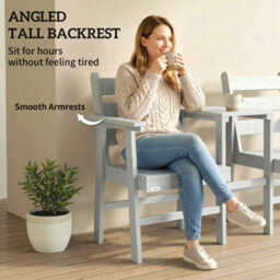 Outsunny Garden Loveseat, Embossed Wood Jack And Jill Garden Seat, Grey - thumbnail 6