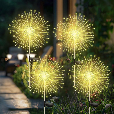Cnmtcco 4 Pack Solar Garden Lights, 120 Led Outdoor 8 Modes Starburst Light Waterproof For Lawn Pathway Patio Yard Party Backyard