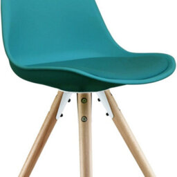 Fusion Living Soho Teal Plastic Dining Chair With Pyramid Light Wood Legs - thumbnail 3