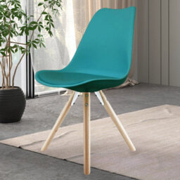 Fusion Living Soho Teal Plastic Dining Chair With Pyramid Light Wood Legs - thumbnail 2