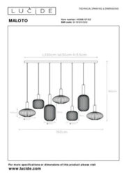 Lucide Maloto 7 Light Bar Ceiling Pendant Amber - thumbnail 9
