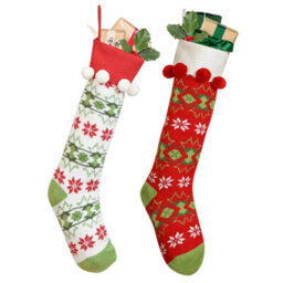 Dibor Pack Of 2 Traditional White & Red Fair Isle Xmas Gift Decoration Christmas Stocking For Kids - thumbnail 2