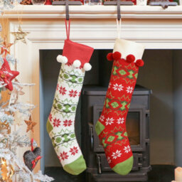 Dibor Pack Of 2 Traditional White & Red Fair Isle Xmas Gift Decoration Christmas Stocking For Kids - thumbnail 1