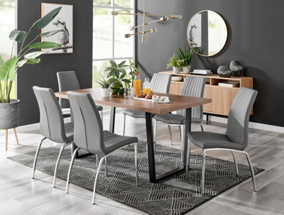 Furniturebox Uk Kylo Brown Wood Effect Dining Table & 6 Grey Isco Chairs - image 1