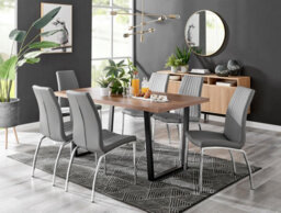 Furniturebox Uk Kylo Brown Wood Effect Dining Table & 6 Grey Isco Chairs - thumbnail 1