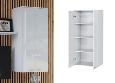 Impact Furniture Wall Cabinet Unit White Gloss Storage Modern Bedroom Living Room Cupboard Sol - image 1
