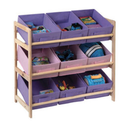 Orsina 9 Canvas Tubs Kids Storage Unit, Natural Wooden Storage Unit, Colorful Pink And Purple Toys Organiser - thumbnail 1