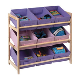 Orsina 9 Canvas Tubs Kids Storage Unit, Natural Wooden Storage Unit, Colorful Pink And Purple Toys Organiser - thumbnail 3