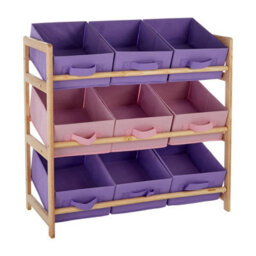 Orsina 9 Canvas Tubs Kids Storage Unit, Natural Wooden Storage Unit, Colorful Pink And Purple Toys Organiser - thumbnail 2