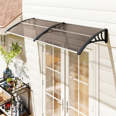 Outdoor Curved Window Porch Door Canopy Shelter Awning Uv Water Cover 75X195Cm Brown - image 1