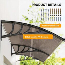 Outdoor Curved Window Porch Door Canopy Shelter Awning Uv Water Cover 75X195Cm Brown - thumbnail 4