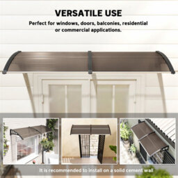 Outdoor Curved Window Porch Door Canopy Shelter Awning Uv Water Cover 75X195Cm Brown - thumbnail 5
