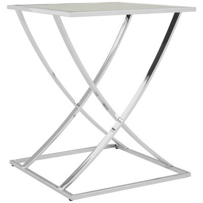 Orsina Reflective Silver Side Table, Clear Tempered Square Glass Top Bedside Table, Chrome Finish Decorative Table - image 1