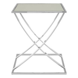 Orsina Reflective Silver Side Table, Clear Tempered Square Glass Top Bedside Table, Chrome Finish Decorative Table - thumbnail 3