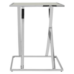 Orsina Reflective Silver Side Table, Clear Tempered Square Glass Top Bedside Table, Chrome Finish Decorative Table - thumbnail 2