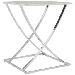 Orsina Reflective Silver Side Table, Clear Tempered Square Glass Top Bedside Table, Chrome Finish Decorative Table - thumbnail 1