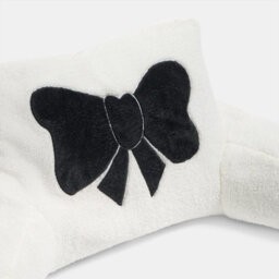 Ohs Embroidered Bow Cuddle Cushion Teddy Fleece Reading Pillow - Monochrome - thumbnail 5