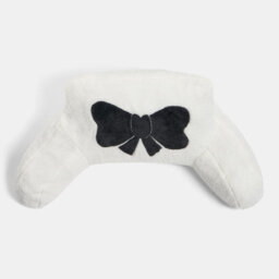 Ohs Embroidered Bow Cuddle Cushion Teddy Fleece Reading Pillow - Monochrome - thumbnail 4