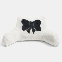 Ohs Embroidered Bow Cuddle Cushion Teddy Fleece Reading Pillow - Monochrome - thumbnail 3