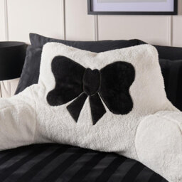 Ohs Embroidered Bow Cuddle Cushion Teddy Fleece Reading Pillow - Monochrome - thumbnail 2