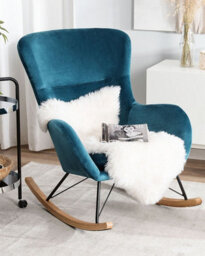 Beliani Rocking Chair Ellan Velvet Sea Blue - thumbnail 2