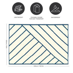 Relsy Large Garden Outdoor Rug For Patio, Dark Blue & Cream Line Pattern Waterproof Garden Rug 160 X 230Cm - thumbnail 4