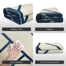 Relsy Large Garden Outdoor Rug For Patio, Dark Blue & Cream Line Pattern Waterproof Garden Rug 160 X 230Cm - thumbnail 3