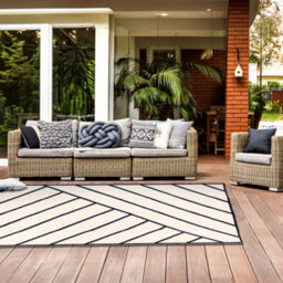 Relsy Large Garden Outdoor Rug For Patio, Dark Blue & Cream Line Pattern Waterproof Garden Rug 160 X 230Cm - thumbnail 6