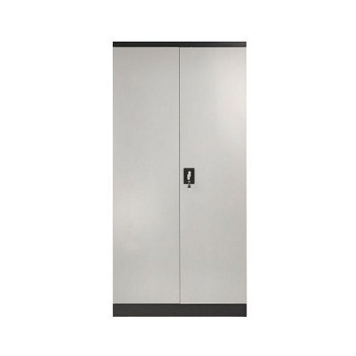 MMT Funiture Designs Grey And Black Stainless Steel Filing Cabinet With 4 Shelves - 2 Door Lockable Filing Cabinet - Tall Metal Office Storage Cupboard - image 1