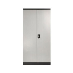 MMT Funiture Designs Grey And Black Stainless Steel Filing Cabinet With 4 Shelves - 2 Door Lockable Filing Cabinet - Tall Metal Office Storage Cupboard - thumbnail 1