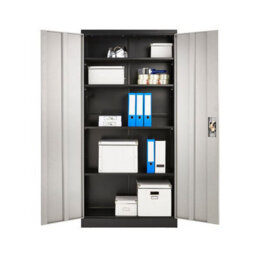 MMT Funiture Designs Grey And Black Stainless Steel Filing Cabinet With 4 Shelves - 2 Door Lockable Filing Cabinet - Tall Metal Office Storage Cupboard - thumbnail 4