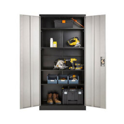 MMT Funiture Designs Grey And Black Stainless Steel Filing Cabinet With 4 Shelves - 2 Door Lockable Filing Cabinet - Tall Metal Office Storage Cupboard - thumbnail 5