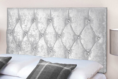 "Slumbre Diamond Cut Crushed Velvet 3Ft Single 20"" Headboard - Silver"