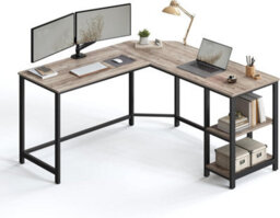 Songmics Corner Office Desk, L-Configuration Workstation, Gaming Station, Desk With 2 Shelves For Storage, Greige And Black - thumbnail 8