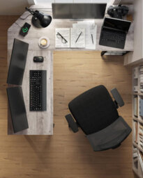 Songmics Corner Office Desk, L-Configuration Workstation, Gaming Station, Desk With 2 Shelves For Storage, Greige And Black - thumbnail 4