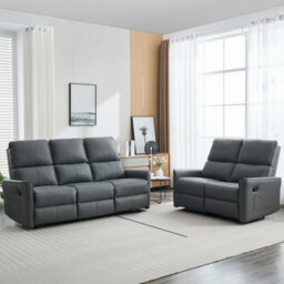 More4Homes Madrid 2+3 Seater Manual Recliner Air Leather Sofa Set (Grey)