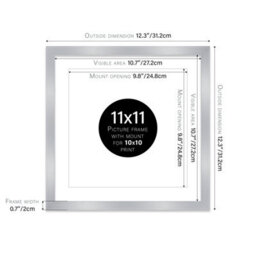 "11X11"" Silver Picture Frame - 11X11"" Square Frame With 10X10"" Mount For 11X11""/10X10"" Pictures Moderrn Style Thin Edge, 1 Pack" - thumbnail 2
