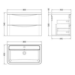 Dezine Thames 800mm 2 Drawer Satin Blue Wall Hung Vanity Unit - thumbnail 2