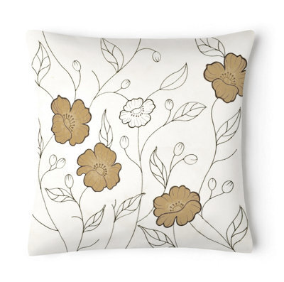 Intimates Embroidered Detail Faux Silk Cushion, Zip Closure, Machine Washable - Latte