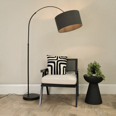 Valuelights Louis Black Arched Curved Floor Lamp With Charcoal Fabric Drum Lamp Shade - image 1