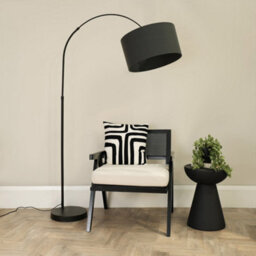 Valuelights Louis Black Arched Curved Floor Lamp With Charcoal Fabric Drum Lamp Shade - thumbnail 3
