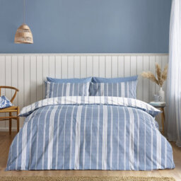 Catherine Lansfield Harbour Stripe Blue Duvet Cover Set Super King Bedding Set - thumbnail 3