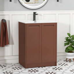 Royal Bathrooms Elmore 600mm Traditional Floor Standing 2 Door Bathroom Vanity Unit With Ceramic Basin Sink - Terracotta Clay - thumbnail 1