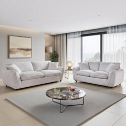 Furnishings For Less UK Berti Modern Beige Fabric Sofa Suite Curved Arms