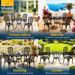 Homeology Vivaldi Black 5-Piece Cast Aluminium Garden Bistro Set - Baroque Design For Patio, Balcony & Conservatory - thumbnail 3