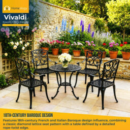 Homeology Vivaldi Black 5-Piece Cast Aluminium Garden Bistro Set - Baroque Design For Patio, Balcony & Conservatory - thumbnail 2