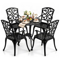 Homeology Vivaldi Black 5-Piece Cast Aluminium Garden Bistro Set - Baroque Design For Patio, Balcony & Conservatory - thumbnail 1