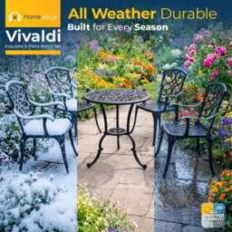 Homeology Vivaldi Black 5-Piece Cast Aluminium Garden Bistro Set - Baroque Design For Patio, Balcony & Conservatory - thumbnail 5