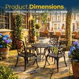 Homeology Vivaldi Black 5-Piece Cast Aluminium Garden Bistro Set - Baroque Design For Patio, Balcony & Conservatory - thumbnail 9